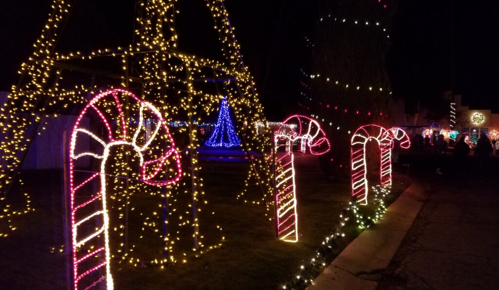 Lighted candy cane display at Winterhaven Festival of Lights