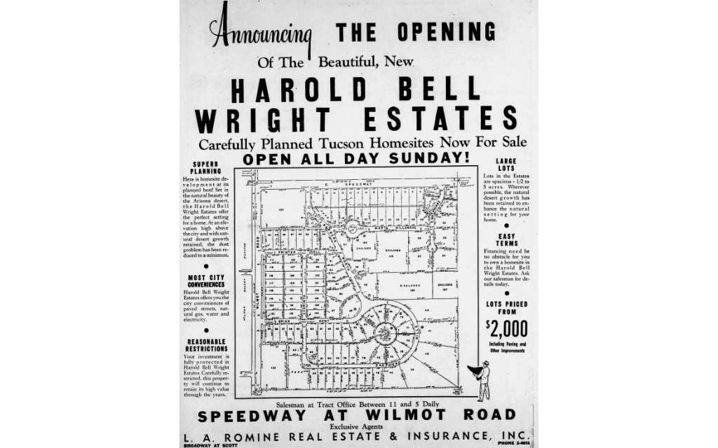 Old newspaper ad featuring the newly subdivided neighborhood called Harold Bell Wright Estates