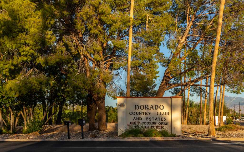 Dorado Country Club and Estates sign located along Speedway Blvd in Tucson