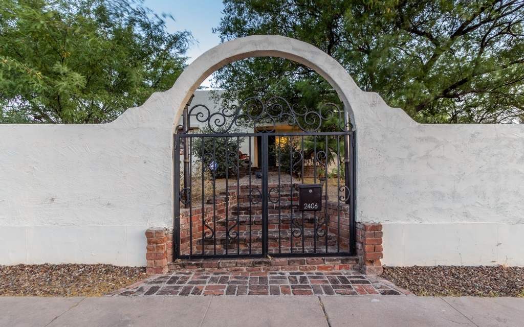 Front entry gate of a home in Sam Hughes historic district in Tucson Arizona