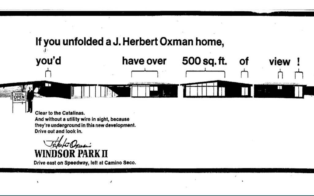 Newspaper advertisement bragging about how much glass is used in the midcentury modern Windsor Park homes.
