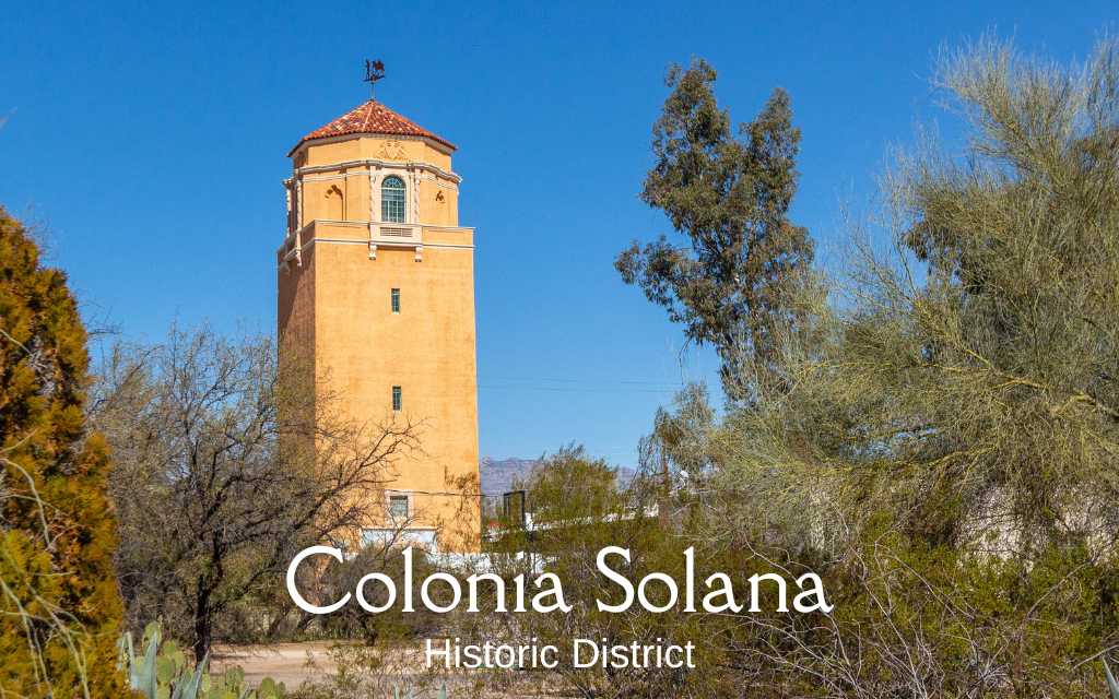 El Con Water Tower in Colonia Solana is a Tucson landmark. The facade was designed by Roy Place in 1932.