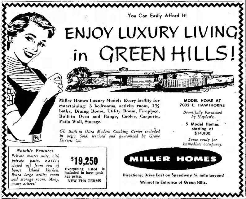Green Hills advertisement from 1958 - Tucson Mid Century Homes