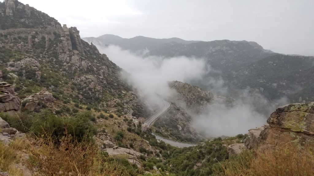 mountain road with fog