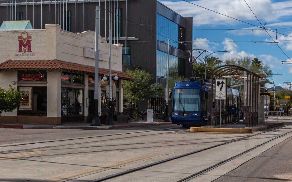 Streetcar stop within West University at Time Market on University Blvd.