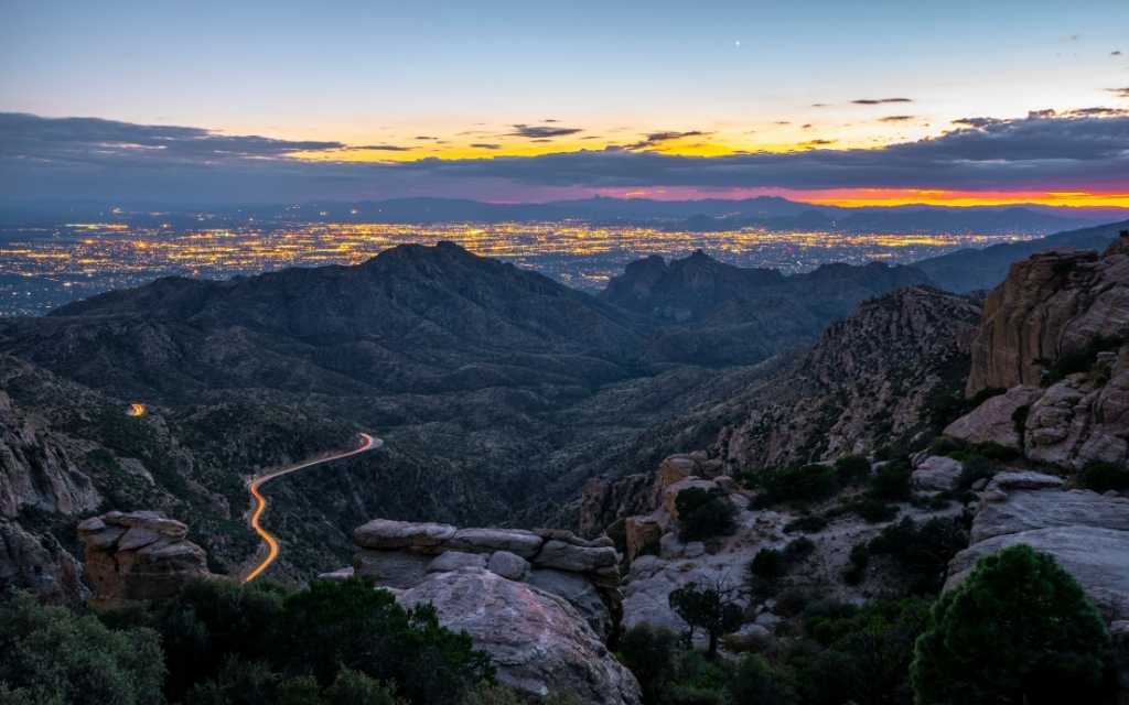 Catalina Highway and the city lights of Tucson