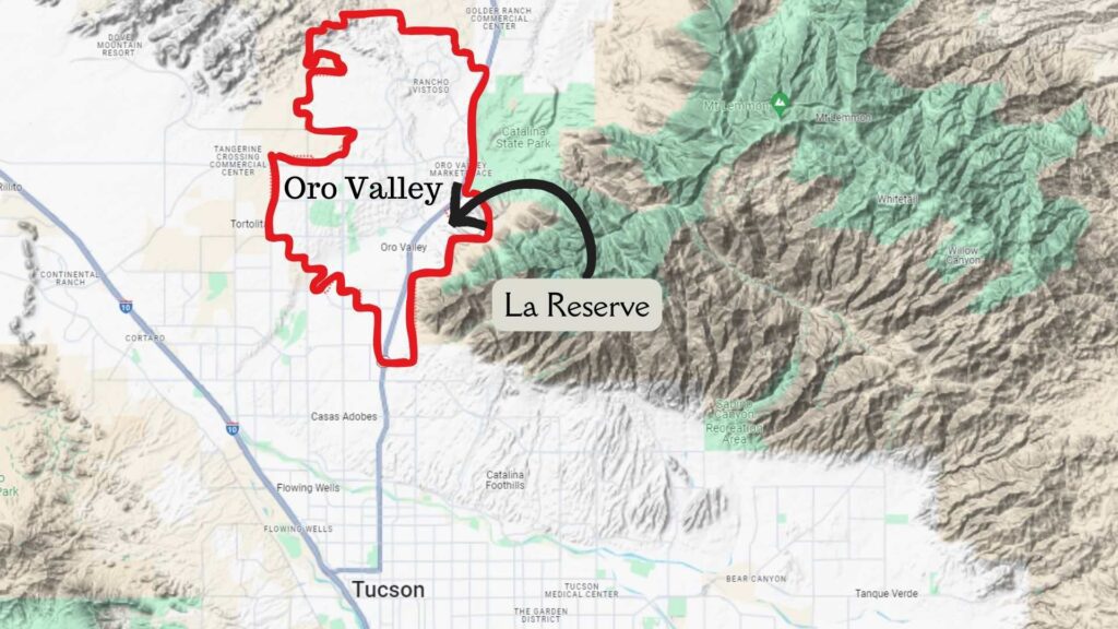 Oro Valley and La Reserve Map, near Tucson Arizona