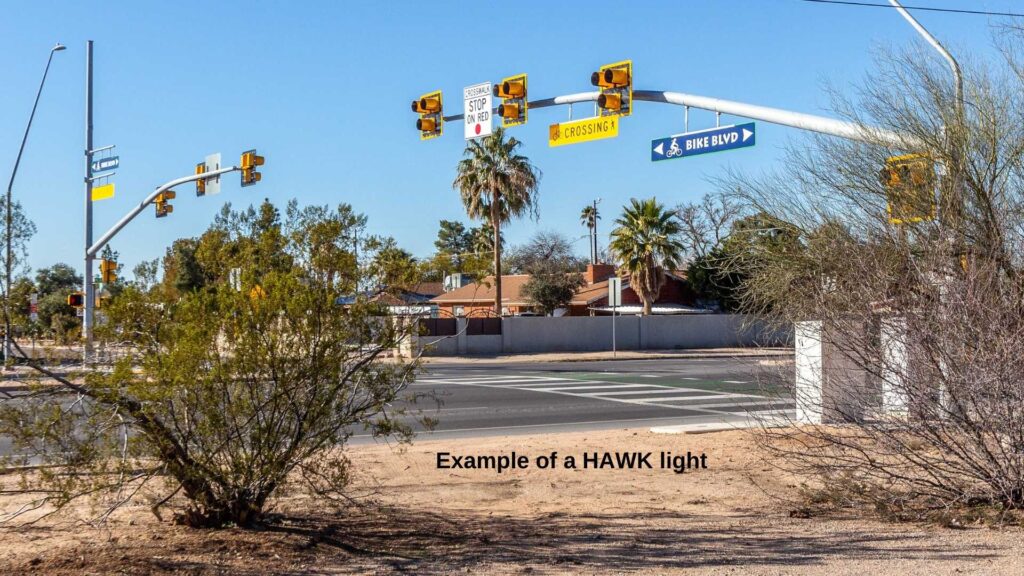 Example of a HAWK light crossing in Tucson.