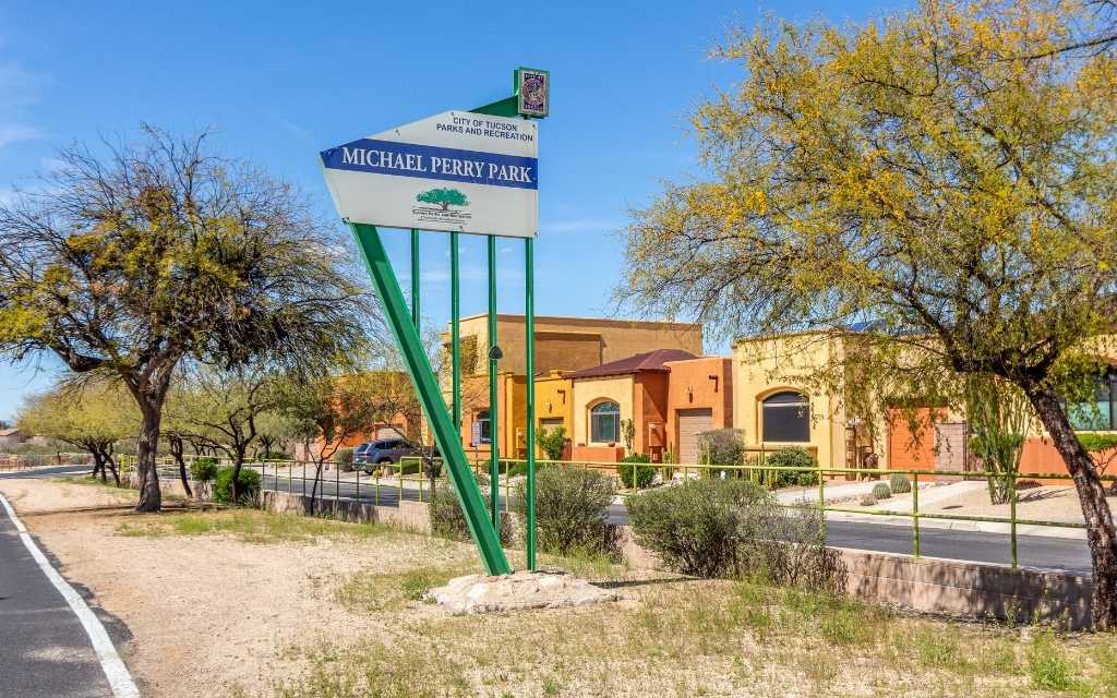 Michael Perry Park is a great place to get on The Loop bike/walking path.