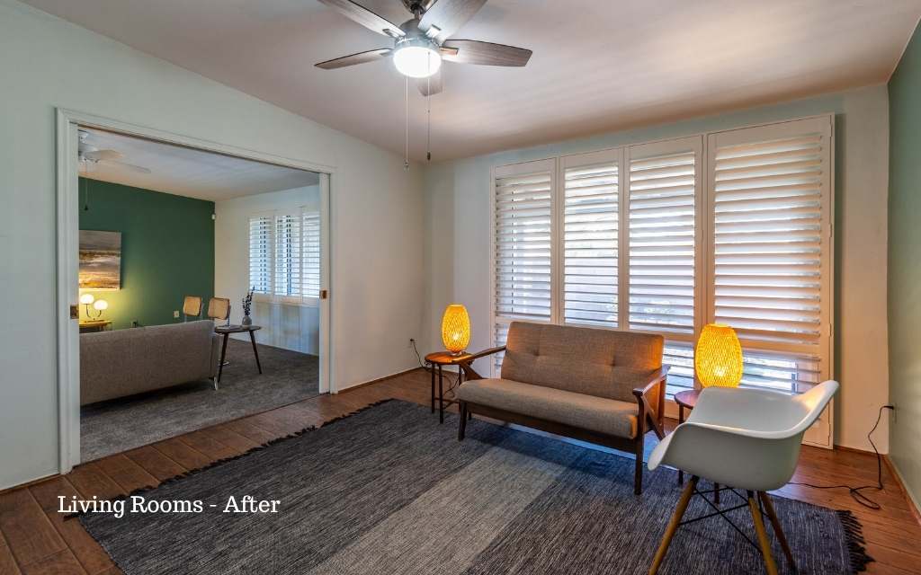 After photo of a staged living room on a median priced home in Tucson.