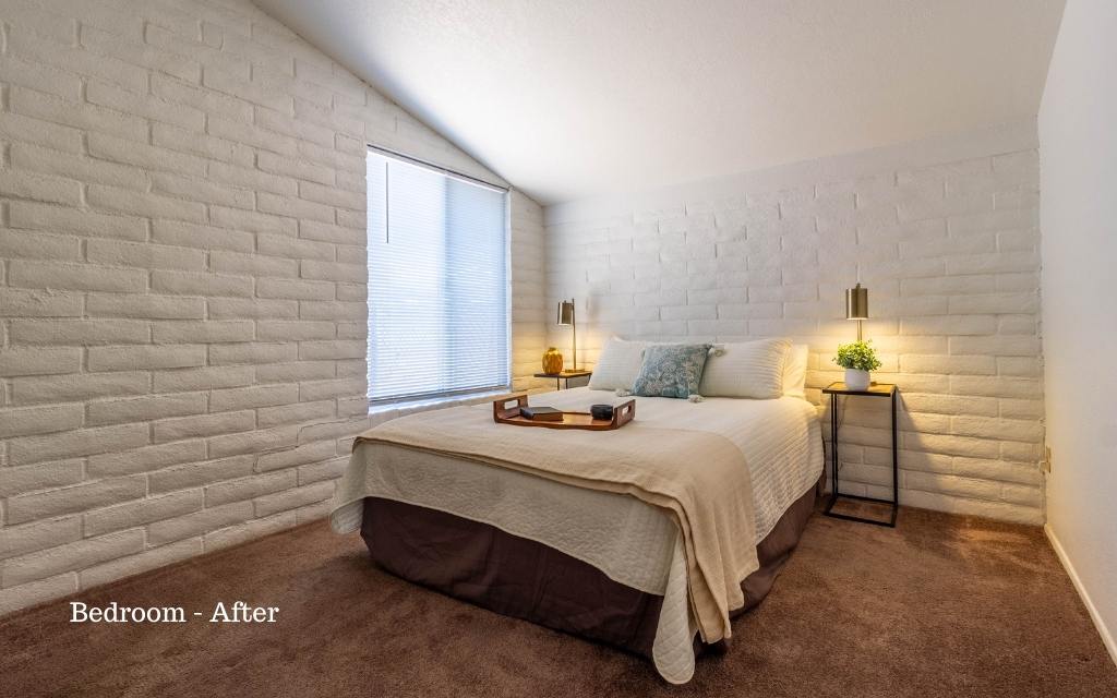 We try to keep our bedrooms staging as serene as possible.