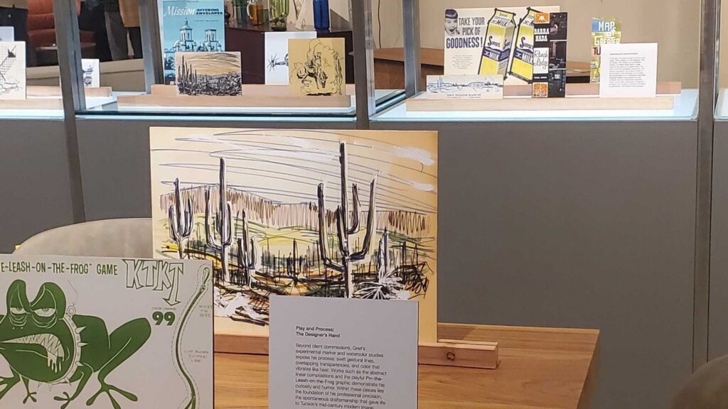 Some of artist and graphic designer Herb Greif's work on display during Tucson Modernism Week in 2025.